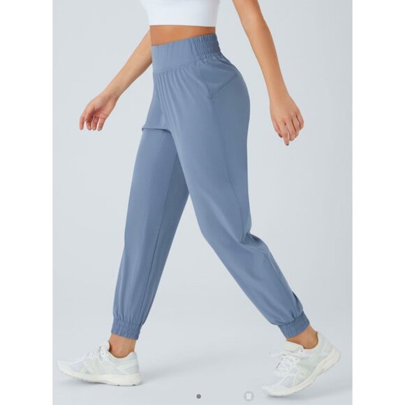 Halara High Waisted Elastic Waistband Hiking Joggers Sz Medium Petite Blue Pants - Picture 10 of 10